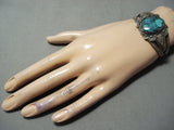 Mesmerizing Vintage Native American Navajo Deep Spider Turquoise Sterling Silver Bracelet-Nativo Arts