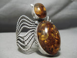 Mind Boggling Vintage Native American Navajo Amber Sterling Silver Bug Bracelet-Nativo Arts