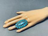 Huge Signed Vintage Native American Navajo Turquoise Sterling Silver Ring-Nativo Arts