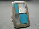 Striking Vintage Native American Navajo Sky Blue Turquoise Sterling Silver Ring-Nativo Arts