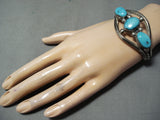 Stunning Vintage Native American Navajo Old Kingman Turquoise Sterling Silver Bracelet-Nativo Arts