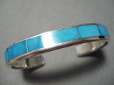 Exquisite Thick Native American Zuni Turquoise Sterling Silver Bracelet Cuff-Nativo Arts