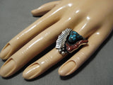 Striking Vintage Native American Navajo Spiderweb Turquoise Sterling Silver Ring Old-Nativo Arts