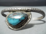 Wonderful Vintage Native American Navajo Pilot Mountain Turquoise Sterling Silver Bracelet Old-Nativo Arts