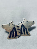 Fabulous Vintage Native American Navajo Signed Handcarved Silver Horses Earrings-Nativo Arts