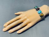 Rare Vintage Native American Navajo Turquoise Tiger Eye Petrified Wood Sterling Silver Bracelet-Nativo Arts