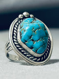 Impressive Vintage Native American Navajo Blue Gem Turquoise Sterling Silver Ring-Nativo Arts