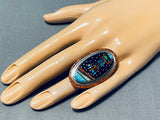 One Of The Most Detailed Ever Native American Navajo Turquioise Sterling Silver Ring-Nativo Arts