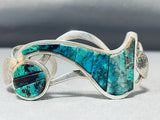 One Of The Most Unique Vintage Native American Navajo Turquoise Inlay Sterling Silver Bracelet-Nativo Arts