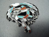Important Native American Zuni Master Vintage Eagle Dancer Turquoise Sterling Silver Pin-Nativo Arts