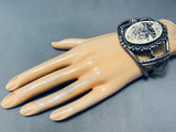 Intricately Hand Carved Vintage Native American Navajo Sterling Silver Bracelet Cuff-Nativo Arts