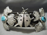 So Unique!! Vintage Native American Navajo Lady Bug Sterling Silver Heavy Bracelet-Nativo Arts