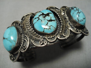 Rare Blue Wind Turquoise! Vintage Native American Navajo Sterling Silver Bracelet Old-Nativo Arts