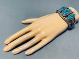 Rare Mine Blue Thunder Turquoise Vintage Native American Navajo Sterling Silver Bracelet-Nativo Arts