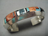 Thick And Sturdy Vintage Native American Navajo Turquoise Sterling Silver Inlay Bracelet-Nativo Arts