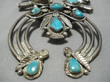 Museum Vintage Native American Navajo Turquoise Leaf Sterling Silver Squash Blossom Necklace Old-Nativo Arts