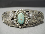 One Of The Earliest Heart Sterling Silver Vintage Native American Navajo #8 Turquoise Bracelet-Nativo Arts