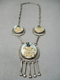 One Of The Best Vintage Native American Zuni Turquoise Kachina Sterling Silver Necklace Old-Nativo Arts