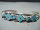 Spectacular Vintage Native American Zuni Blue Gem Turquoise Inlay Sterling Silver Bracelet-Nativo Arts
