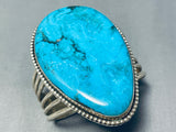 One Of The Largest Teardrop Turquoise Vintage Native American Navajo Sterling Silver Bracelet-Nativo Arts
