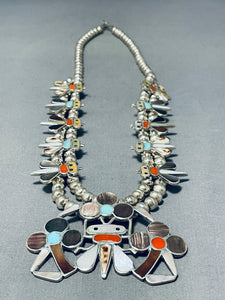 One Most Unique Vintage Native American Zuni Turquoise Sterling Silver Squash Blossom Necklace-Nativo Arts