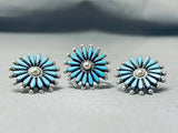 Striking Vintage Native American Zuni Blue Gem Turquoise Sterling Silver Ring & Earrings Set-Nativo Arts