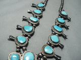 Women's Vintage Native American Navajo Rare Turquoise Sterling Silver Squash Blossom Necklace-Nativo Arts