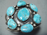Exceptional Vintage Native American Navajo 7 Kingman Turquoise Sterling Silver Bracelet Old-Nativo Arts