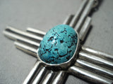 Expressive Navajo Turquoise Sterling Silver Cross Pendant Native American-Nativo Arts