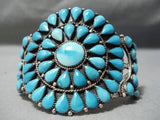 Ocean Blue Turquoise Vintage Native American Navajo Sterling Silver Bracelet Cuff Old-Nativo Arts