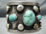 Gigantic Men's Vintage Native American Navajo Damale Turquoise Sterling Silver Bracelet Old-Nativo Arts
