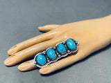 Massive Native American Navajo Old Kingman Turquoise Sterling Silver Ring-Nativo Arts