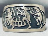 Dancing Kachina Signed Vintage Native American Navajo Sterling Silver Bracelet-Nativo Arts
