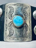 Custom Vintage Native American Navajo Old Kingman Turquoise Sterling Silver Bowguard-Nativo Arts