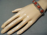 Outstanding Native American Navajo Signed 5 Corals Sterling Silver Bracelet-Nativo Arts
