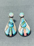 Dazzling Native American Navajo Blue Gem Turquoise Synthetic Opal Sterling Silver Earrings-Nativo Arts