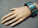Bobby Begay 1975 Vintage Native American Navajo Turquoise Sterling Silver Inlay Bracelet Old-Nativo Arts
