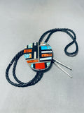 Native American Museum Worthy Santo Domingo Inlay Turquoise Coral Jet Sterling Silver Giant Bolo-Nativo Arts