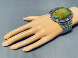 Huge Vintage Native American Navajo Green Turquoise Expert Stamp Sterling Silver Bracelet-Nativo Arts