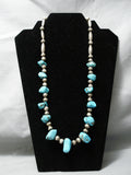 Superior Vintage Native American Navajo Turquoise Chunk Sterling Silver Bead Necklace Old-Nativo Arts