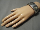 Wide Long Waving Vintage Native American Hopi Navajo Sterling Silver Bracelet Old-Nativo Arts