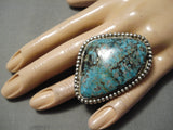 Marvelous Vintage Huge Native American Navajo Sterling Silver Basalt Turquoise Ring-Nativo Arts