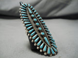 Magnificent Vintage Zuni Native American Blue Gem Turquoise Sterling Silver Ring-Nativo Arts