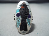 Fascinating Zuni Jet Sterling Silver Blackbird Ring Native American-Nativo Arts