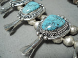 300+ Gram Heavy Vintage Native American Navajo Turquoise Sterling Silver Squash Blossom Necklace-Nativo Arts