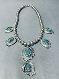 Eye-catching Detail Vintage Native American Navajo Turquoise Sterling Silver Leaf Necklace-Nativo Arts