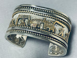 One Of The Most Detailed Native American Navajo Gold Sterling Silver Bracelet-Nativo Arts