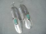 One Of The Largest Native American Navajo Royston Turquoise Sterling Silver Earrings-Nativo Arts