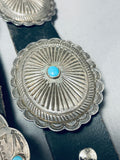 Earlier 1900's Vintage Native American Navajo Turquoise Coin Silver Concho Belt Old-Nativo Arts