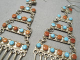 Native American Amazing 5 Tier Turquoise Coral Sterling Silver Navajo Snake Eyes Earrings-Nativo Arts